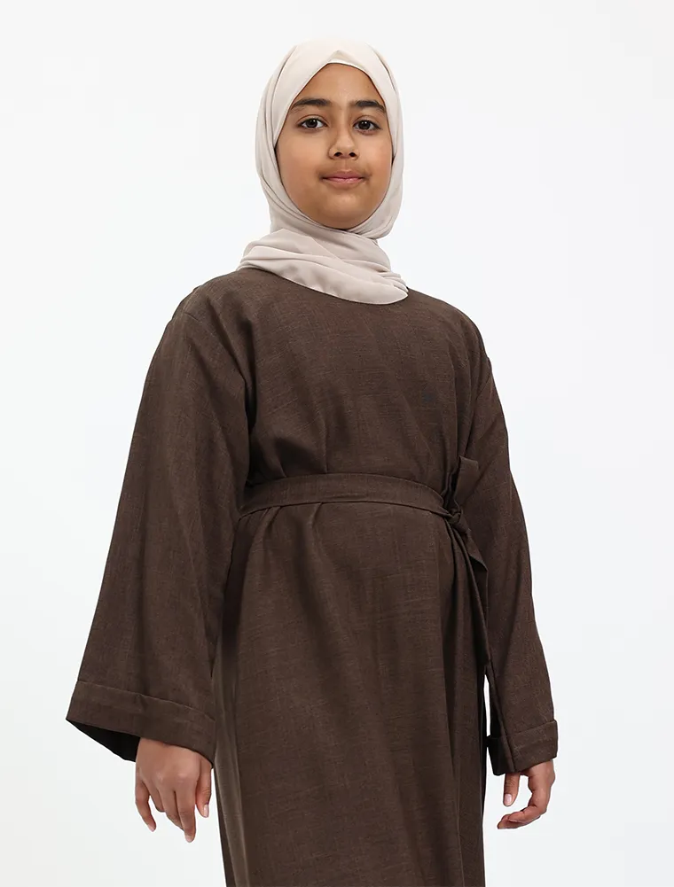 Brown Linen Girls Abaya